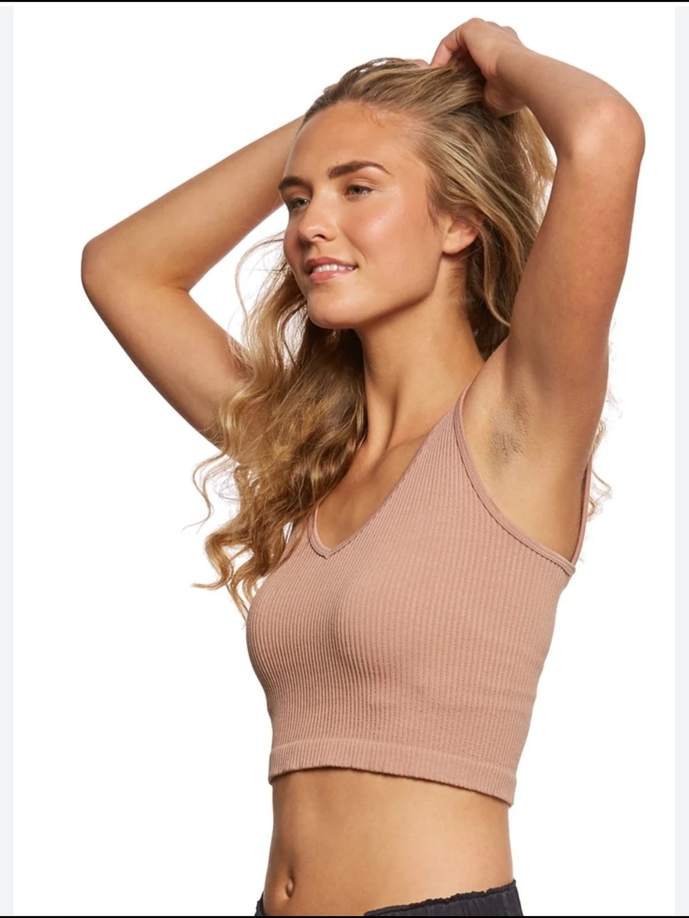 Free People Ribbed V-Neck Crop Tank - Mauve Beige